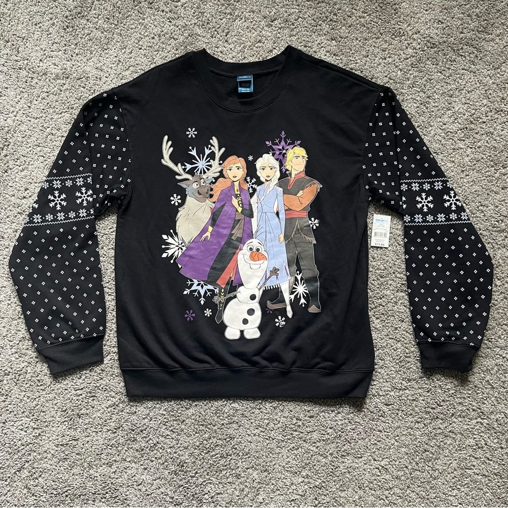 Disney Frozen Light Up Pullover Black Sweater Multicolor Lights Womens Sz L NWT